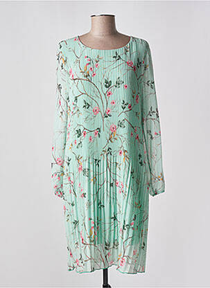 Robe mi-longue coupe fluide manches longues vert BELLITA femme