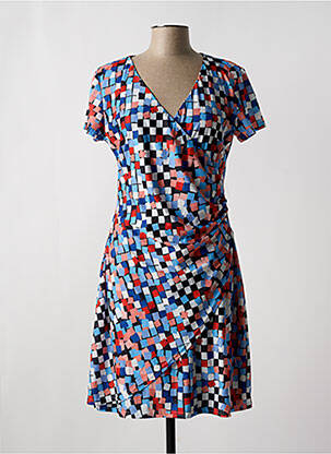 Robe mi-longue tissage crêpe manches courtes bleu SMASH WEAR femme