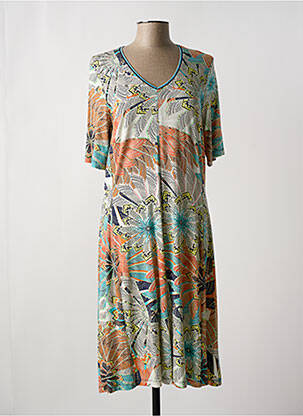 Robe mi-longue imprimé fleurs manches courtes bleu PAUPORTÉ femme