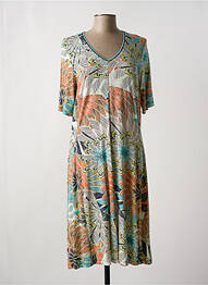 Robe mi-longue imprimé fleurs manches courtes bleu PAUPORTÉ femme