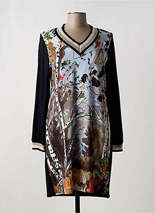 Robe mi-longue imprimé fleurs manches longues noir MALOKA femme
