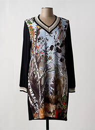 Robe mi-longue imprimé fleurs manches longues noir MALOKA femme