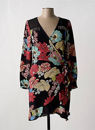 Robe mi-longue imprimé fleurs manches longues noir JUS D'ORANGE femme