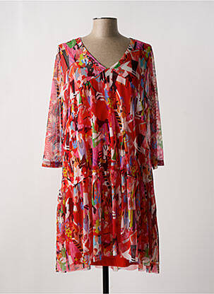 Robe mi-longue manches 3/4 manches 3/4 rouge MALOKA femme