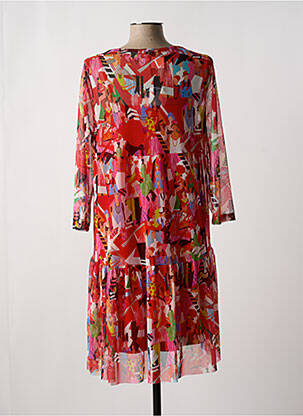 Robe mi-longue manches 3/4 manches 3/4 rouge MALOKA femme