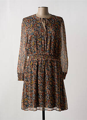 Robe mi-longue imprimé fleurs manches longues marron C'EST BEAU LA VIE femme