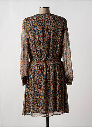 Robe mi-longue imprimé fleurs manches longues marron C'EST BEAU LA VIE femme
