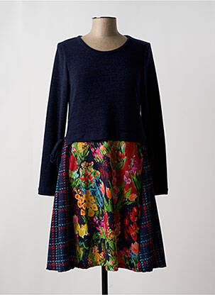 Robe mi-longue imprimé fleurs manches longues bleu MALOKA femme