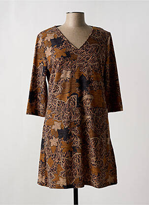 Robe courte manches 3/4 manches 3/4 marron VEGAS femme