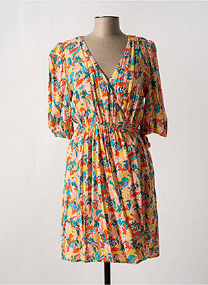 Robe mi-longue imprimé fleurs manches courtes orange INSPIRATION STUDIO femme