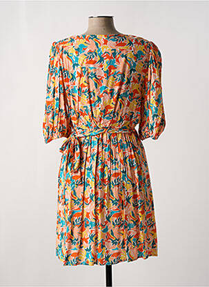 Robe mi-longue imprimé fleurs manches courtes orange INSPIRATION STUDIO femme
