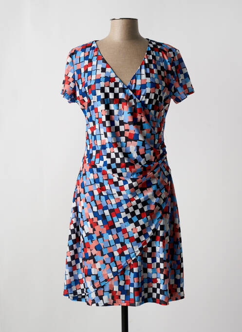 Robe mi-longue tissage crêpe manches courtes bleu SMASH WEAR femme