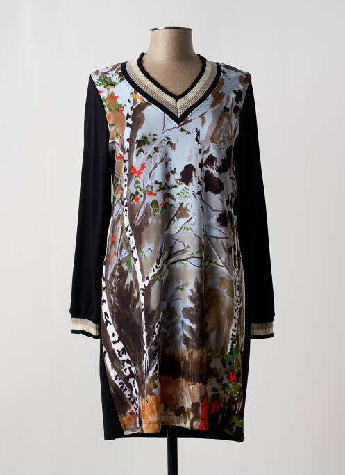 Robe mi-longue imprimé fleurs manches longues noir MALOKA femme