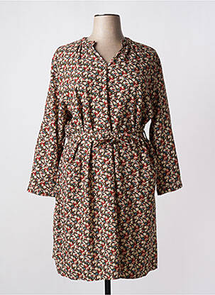 Robe mi-longue imprimé fleurs manches longues vert CHRISTY femme