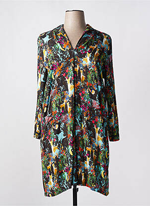 Robe mi-longue coupe fluide manches longues noir MALOKA femme