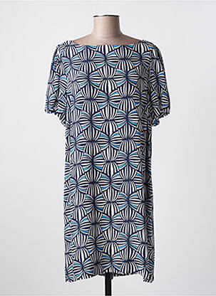 Robe mi-longue coupe fluide manches courtes bleu SURKANA femme
