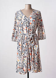 Robe mi-longue imprimé fantaisie manches longues beige K-DESIGN femme