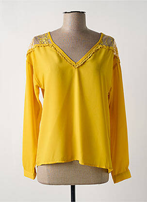 Blouse poignets boutonnés avec fente manches longues jaune UNIKA femme
