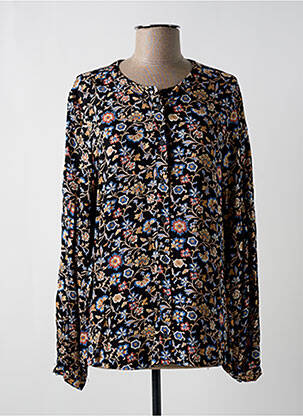 Chemisier imprimé fleurs manches longues noir GEISHA femme