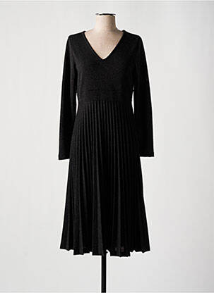 Robe mi-longue coupe fluide manches longues noir MALOKA femme