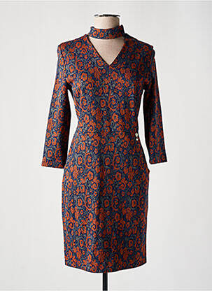 Robe mi-longue imprimé fleurs manches longues bleu R JEANS femme
