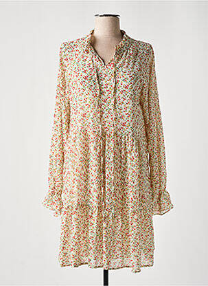 Robe mi-longue imprimé fleurs manches longues beige ANNA ELLIS femme