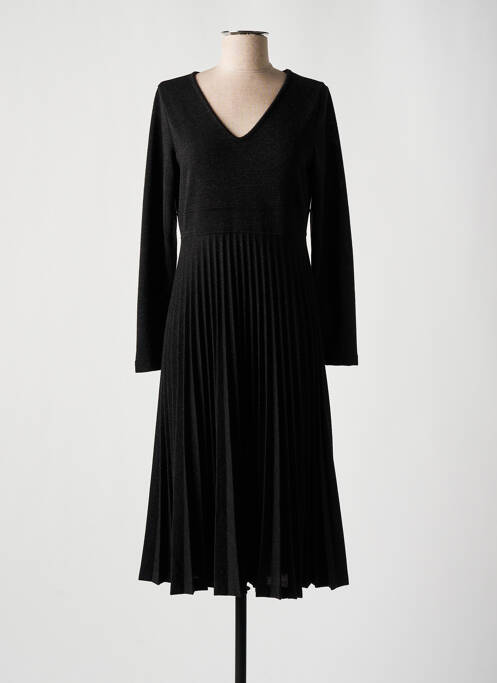 Robe mi-longue coupe fluide manches longues noir MALOKA femme