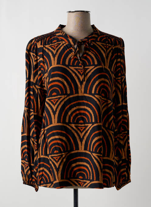 Blouse imprimé fantaisie manches longues marron GEISHA femme