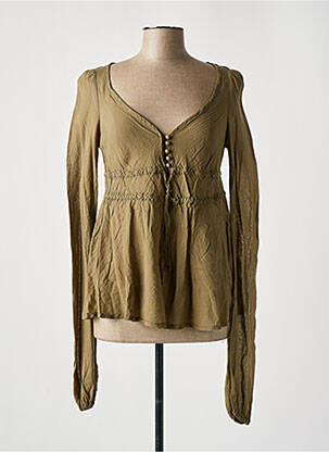 Blouse tissage popeline manches longues vert NOLITA femme