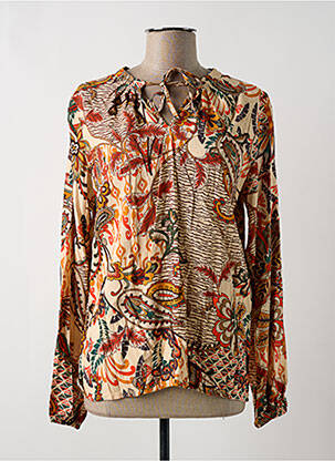 Blouse tissage popeline manches longues orange GEISHA femme
