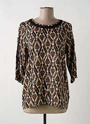 Blouse tissage popeline manches 3/4 marron GEISHA femme