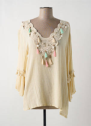 Tunique manches longues poignets évasés beige AZARA femme