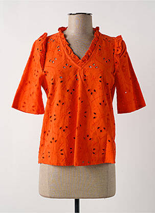 Blouse tissage popeline manches courtes orange VERO MODA femme