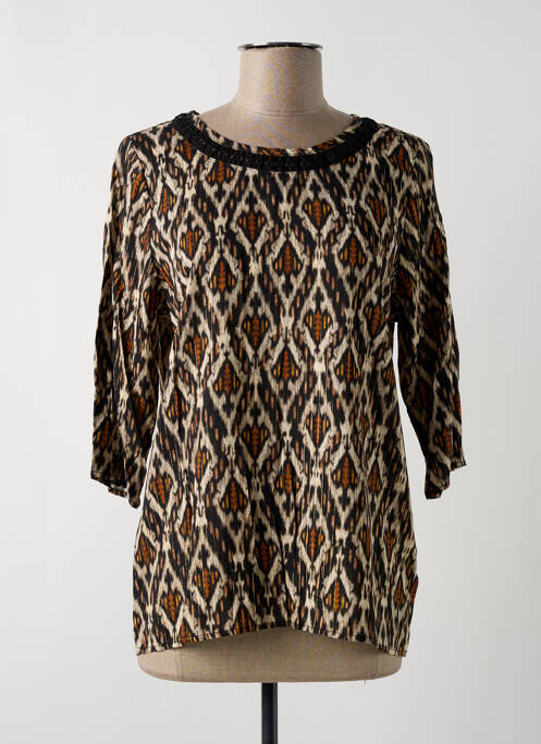 Blouse imprimé fantaisie manches 3/4 marron GEISHA femme