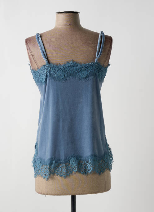 Top col carré fines bretelles bleu SCHOOL RAG femme