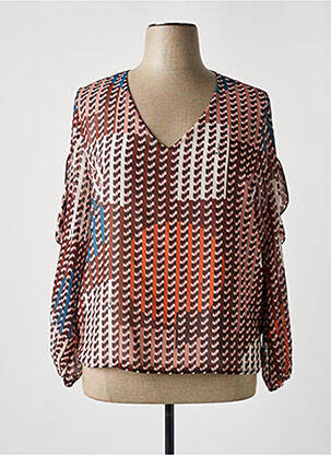Blouse légère et transparente manches longues marron KITANA femme