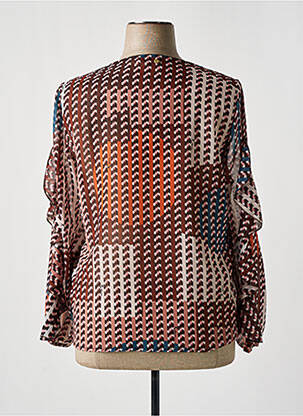 Blouse légère et transparente manches longues marron KITANA femme