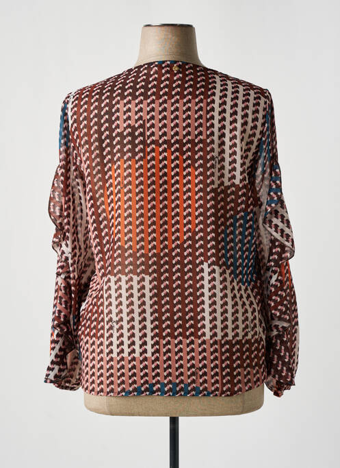 Blouse légère et transparente manches longues marron KITANA femme