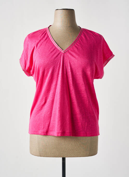 T-shirt col v manches courtes rose MALOKA femme