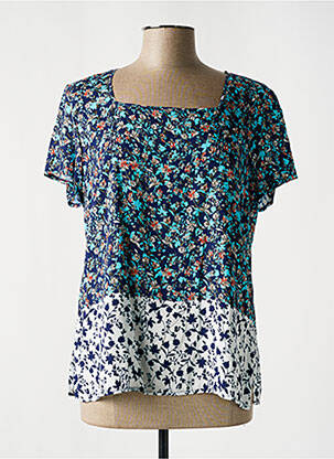 Top col carré manches courtes bleu WEINBERG femme