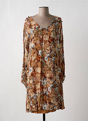 Robe mi-longue imprimé fantaisie manches longues marron CREAM femme
