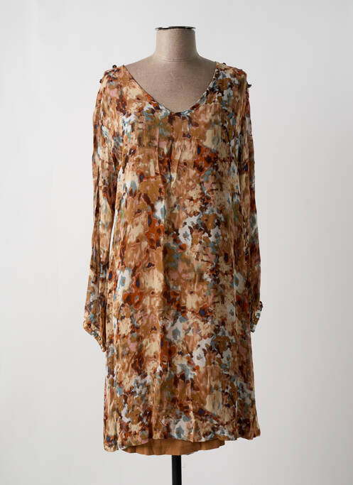 Robe mi-longue coupe fluide manches longues marron CREAM femme