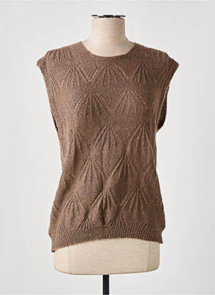 Pull tissage chiné sans manche marron CREAM femme
