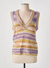 Pull tissage chiné sans manche violet CREAM femme