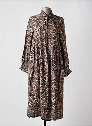 Robe mi-longue imprimé fantaisie manches longues marron CREAM femme