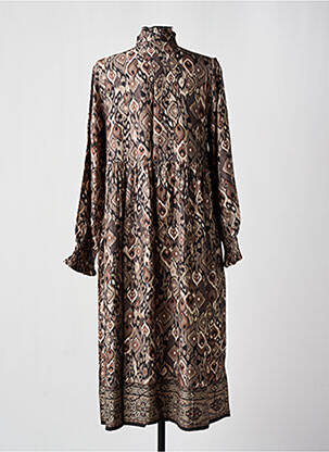 Robe mi-longue imprimé fantaisie manches longues marron CREAM femme