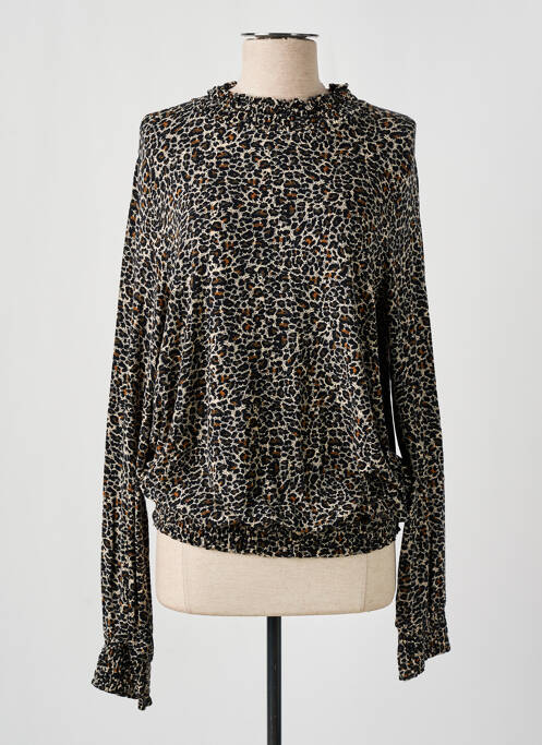 Top tissage jersey manches longues marron GEISHA femme