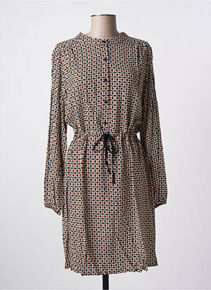 Robe mi-longue coupe fluide manches longues marron LA FEE MARABOUTEE femme