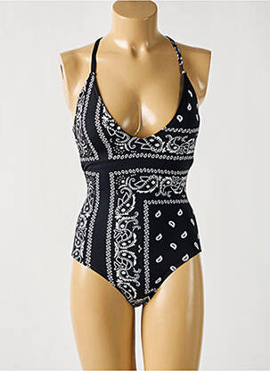 Maillot de bain 1 pièce effet matière satinée haut soutien-gorge avec mousse de rembourrage amovible noir DAG ADOM femme