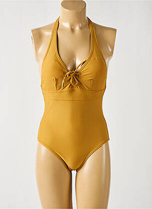 Maillot de bain 1 pièce effet matière satinée haut soutien-gorge avec mousse de rembourrage amovible jaune DAG ADOM femme